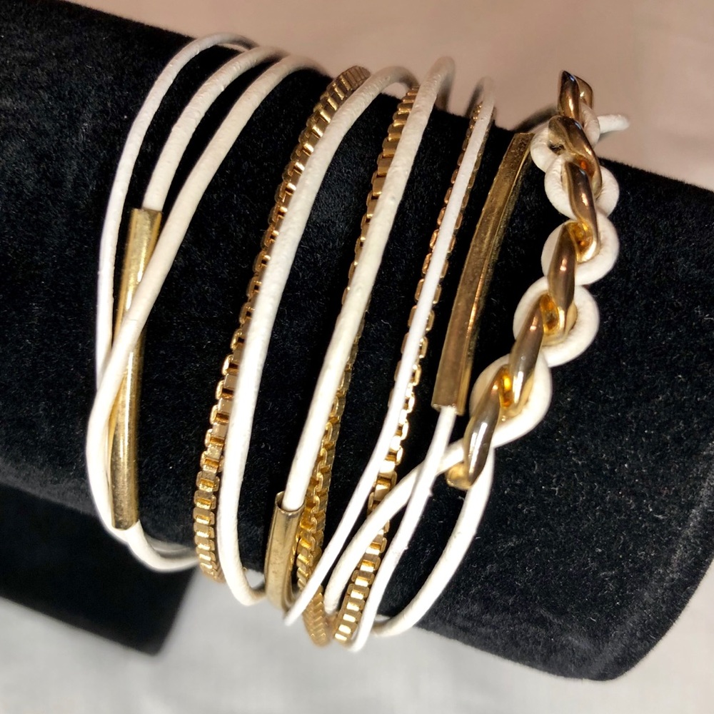 Leather & Gold Layered Row Bracelet